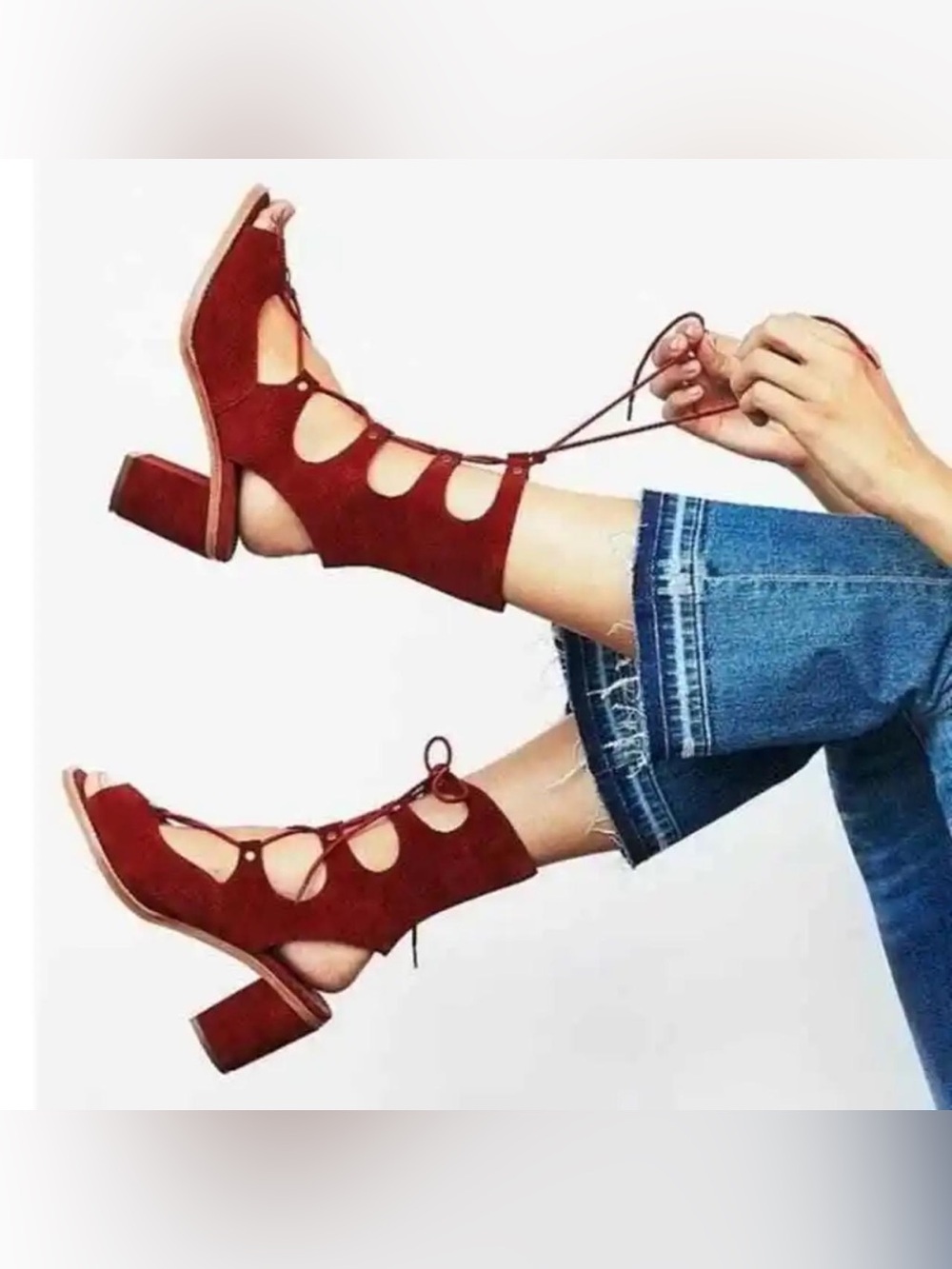 Jeffrey Campbell Women's red Burgundy lace up heel Sandals